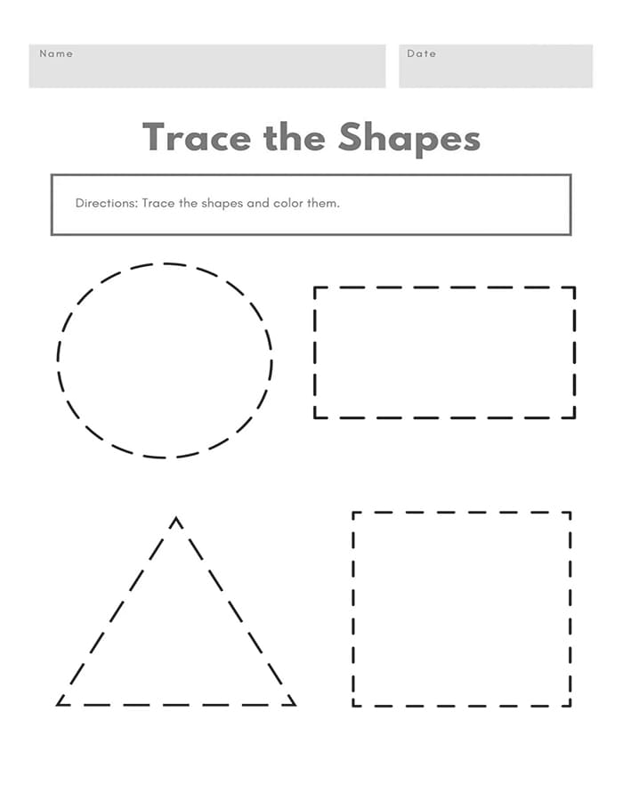 Printable Simple Shape Tracing Worksheets