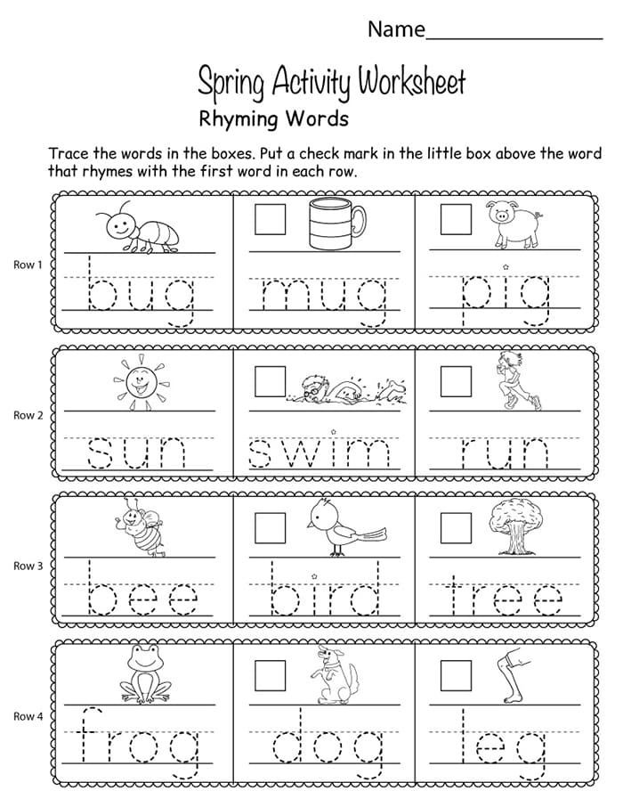 Printable Spring Rhyming Words Activity Worksheet