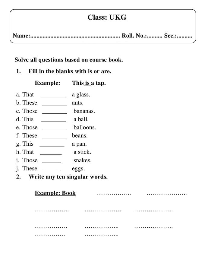 Printable UKG English Worksheets Presschool