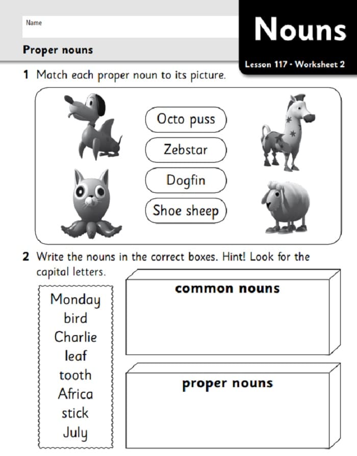 Printable UKG English Worksheets Proper Noun