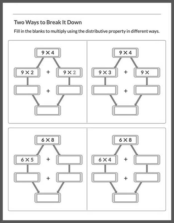 Printable Use Distributive Property To Multiply Worksheet