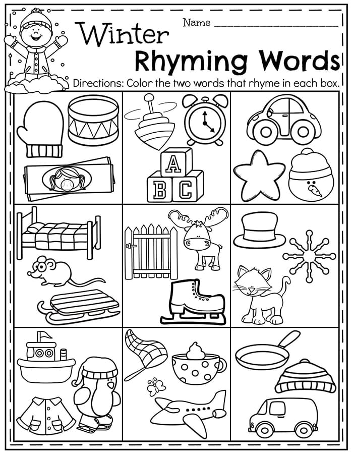 Printable Winter Rhyming Words Worksheet