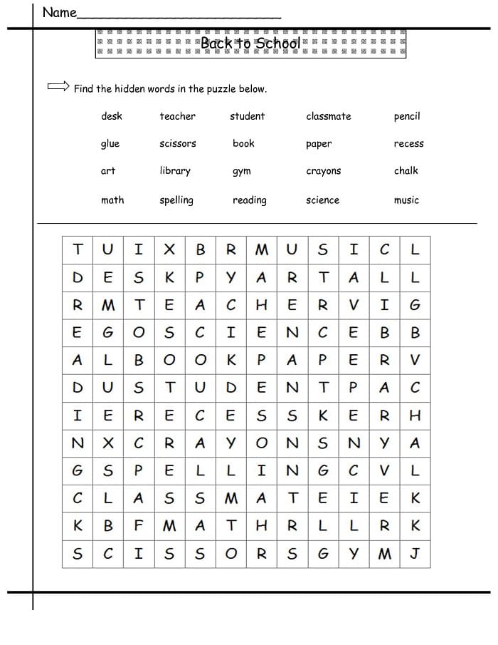 Printable 2nd Grade School Word Search