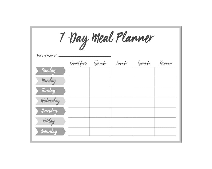 Printable 7 Day Meal Planner