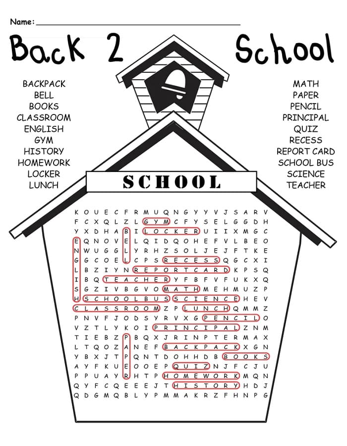 Printable Back To School Word Search Easy