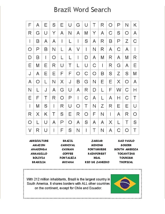 Printable Brazil Word Search