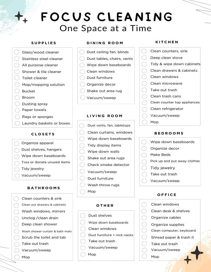 Printable Cleaning Schedule Checklist One Bedroom