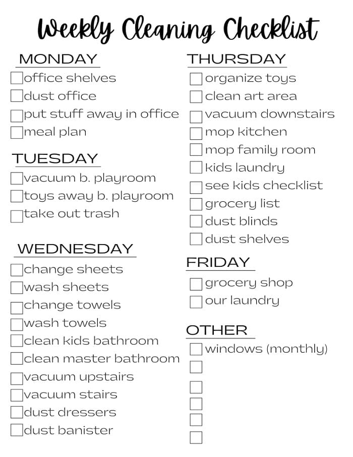 Printable Cleaning Schedule List