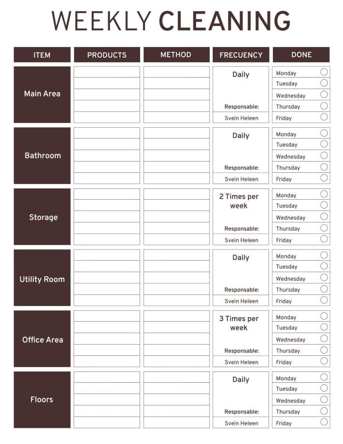 Printable Cleaning Schedule Sample