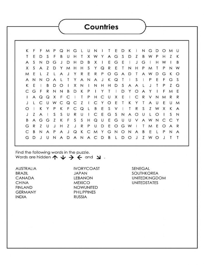 Printable Countries Of Now United Word Search