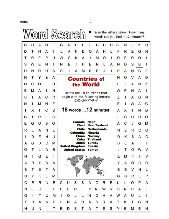 Printable Countries Word Search Basic