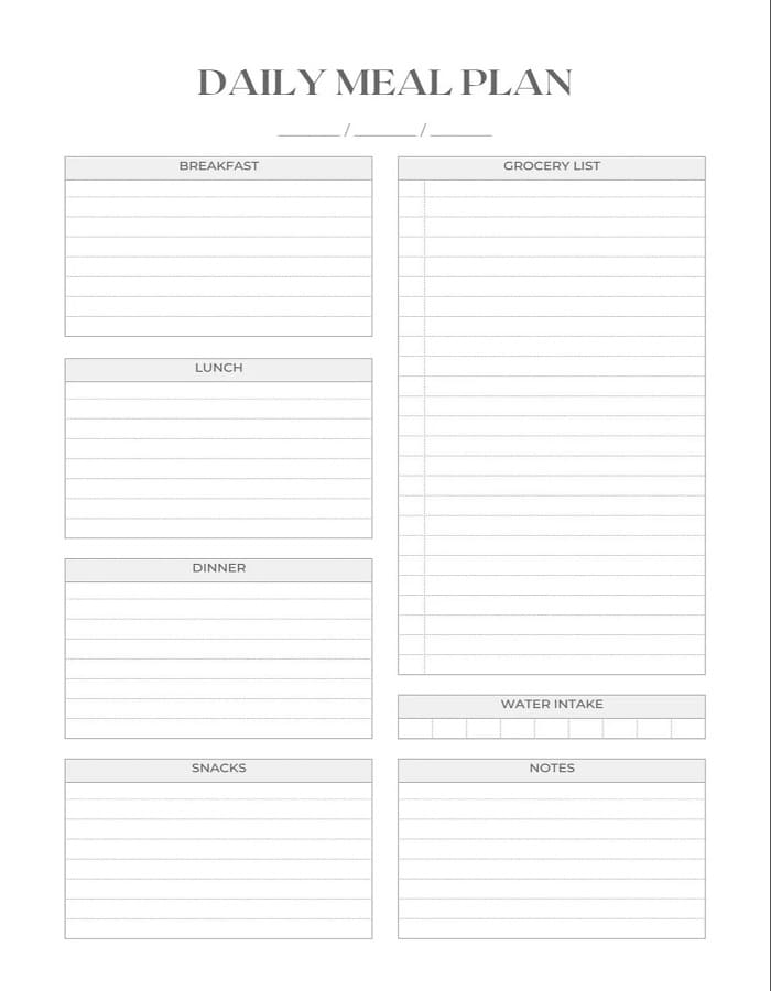 Printable Daily Meal Planner