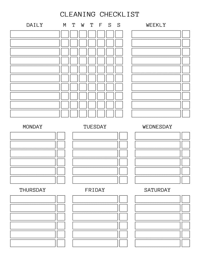 Printable Deep Cleaning Monthly Schedule