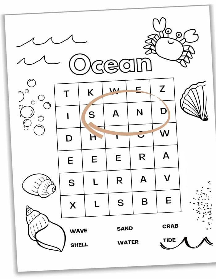 Printable Easy Ocean Word Search