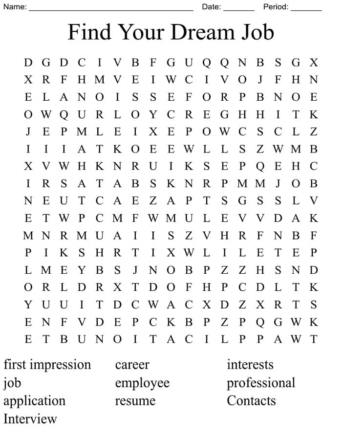 Printable Find Your Dream Job Word Search