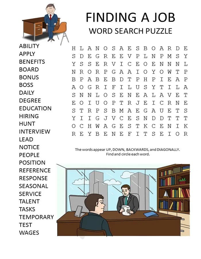 Printable Finding A Job Word Search
