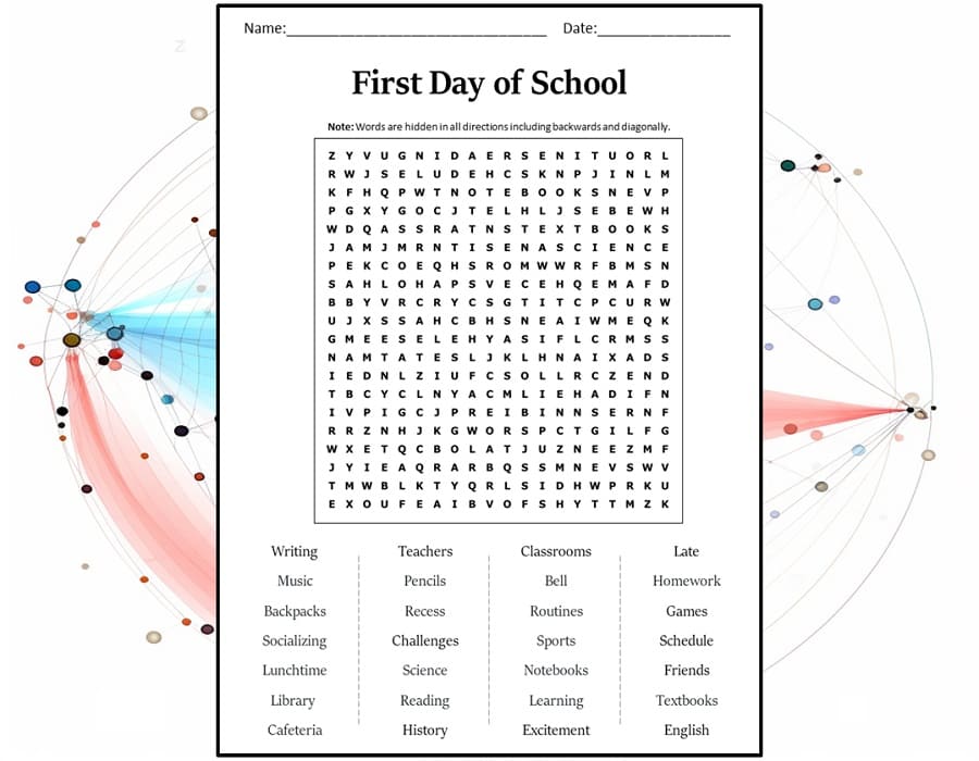 Printable First Day of School Word Search