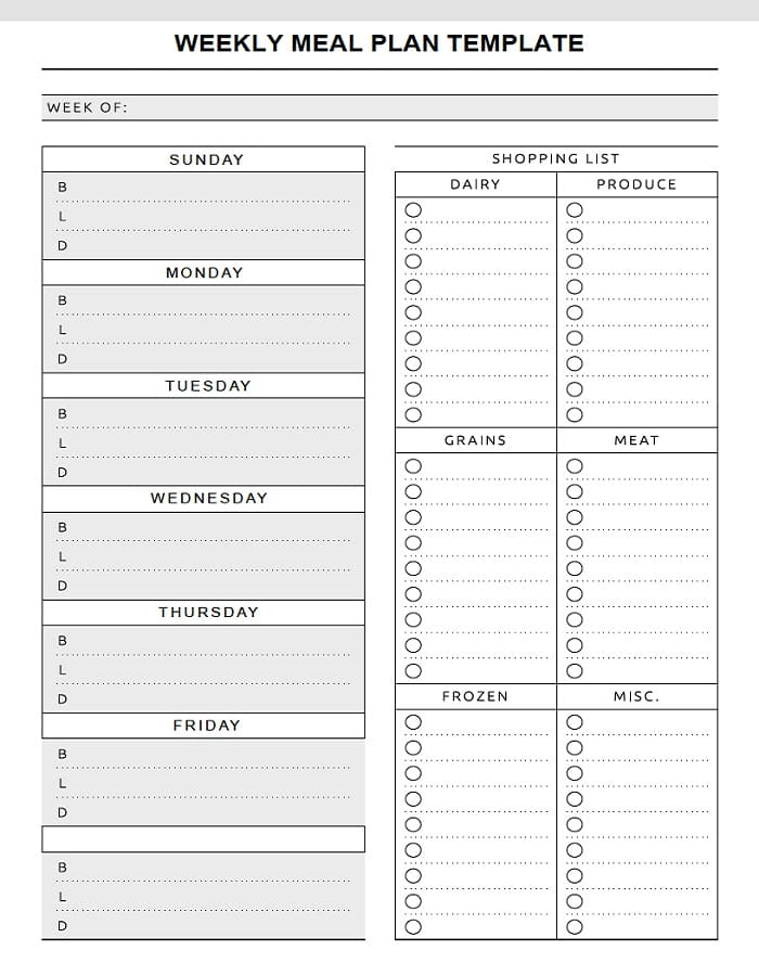 Printable Free Meal Planning Templates