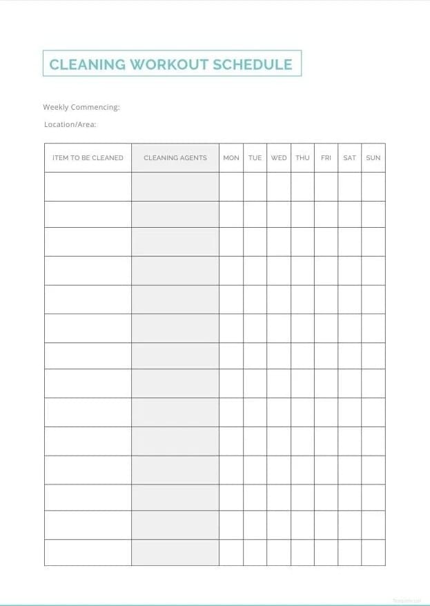 Printable Free Sample Cleaning Workout Schedule