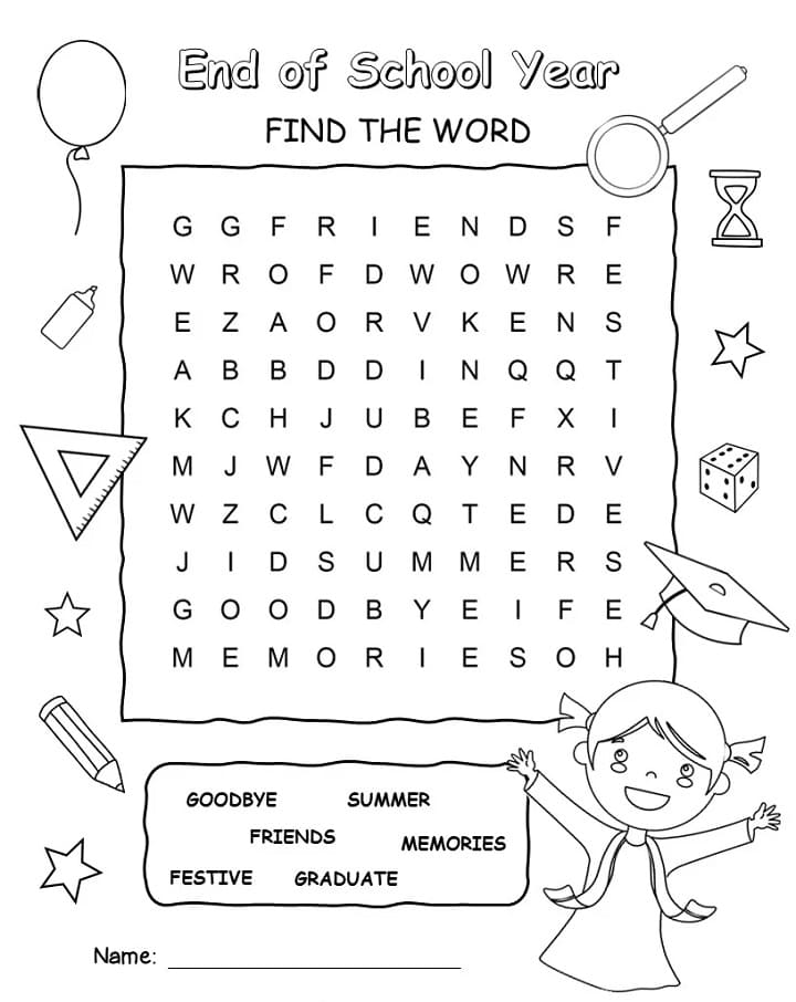 Printable Fun End of School Year Word Search