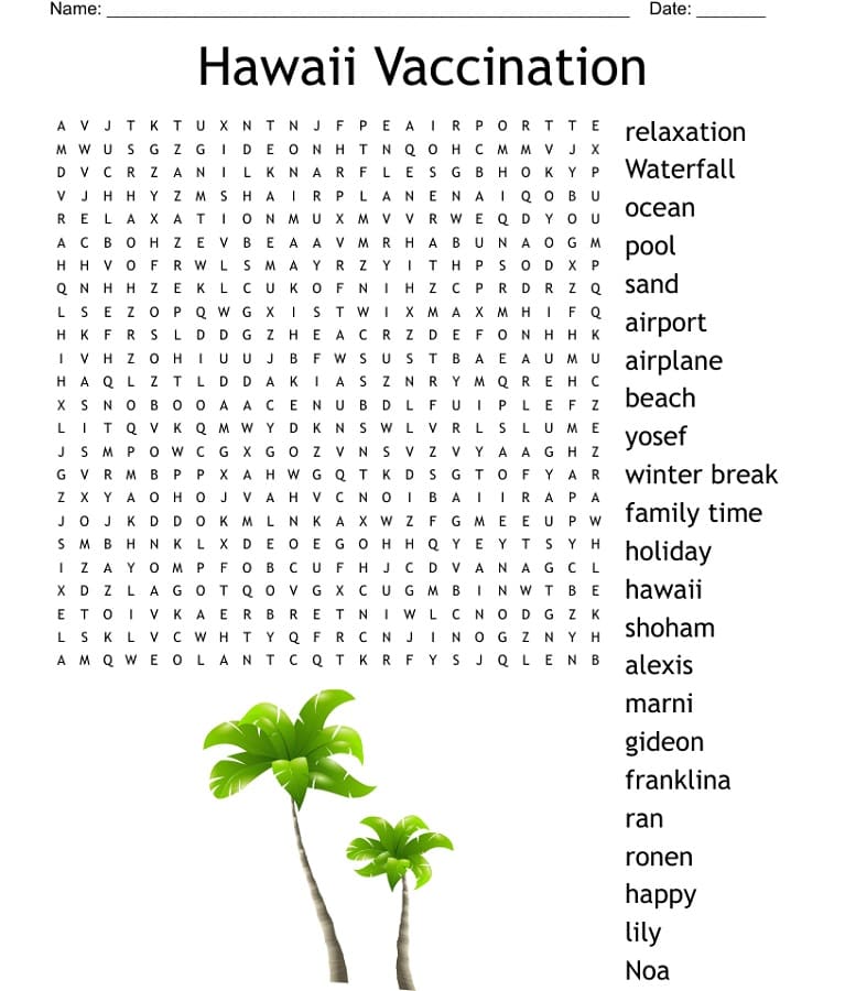 Printable Hawaii Vaccination Word Search