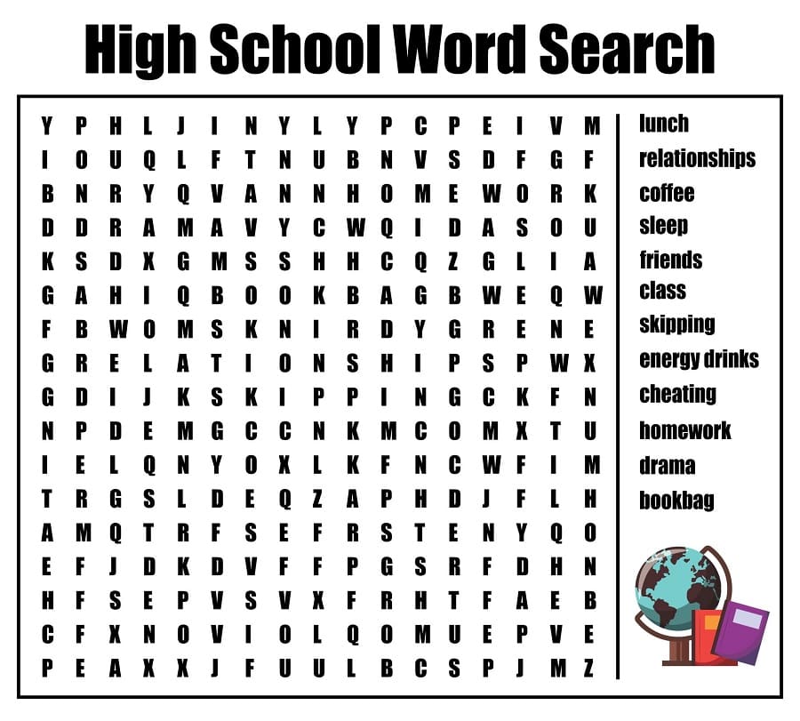 Printable High School Word Search