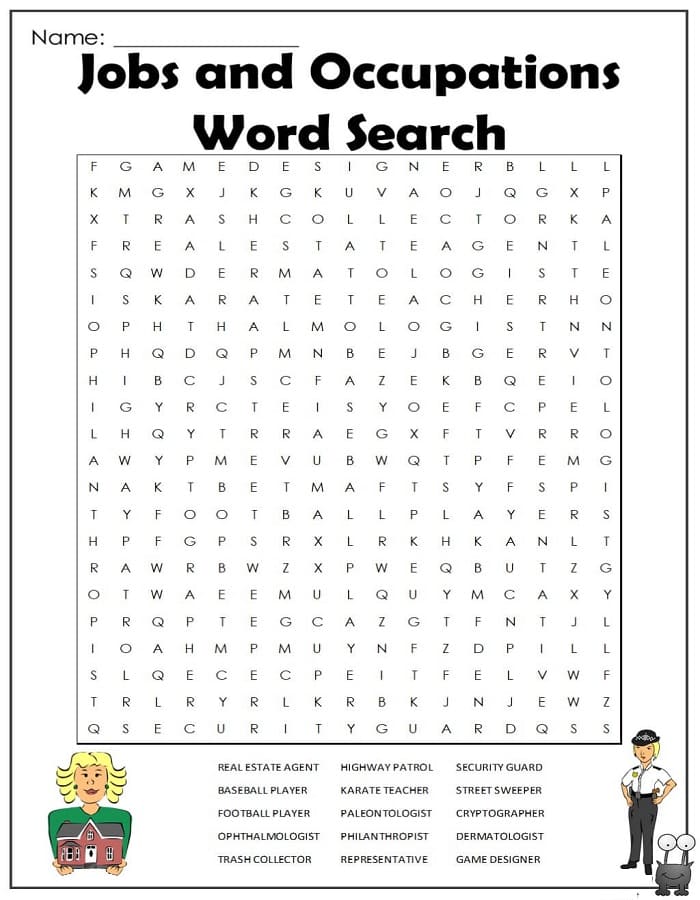 Printable Jobs And Occupations Word Search