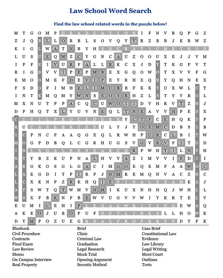 Printable Law School Word Search Answers