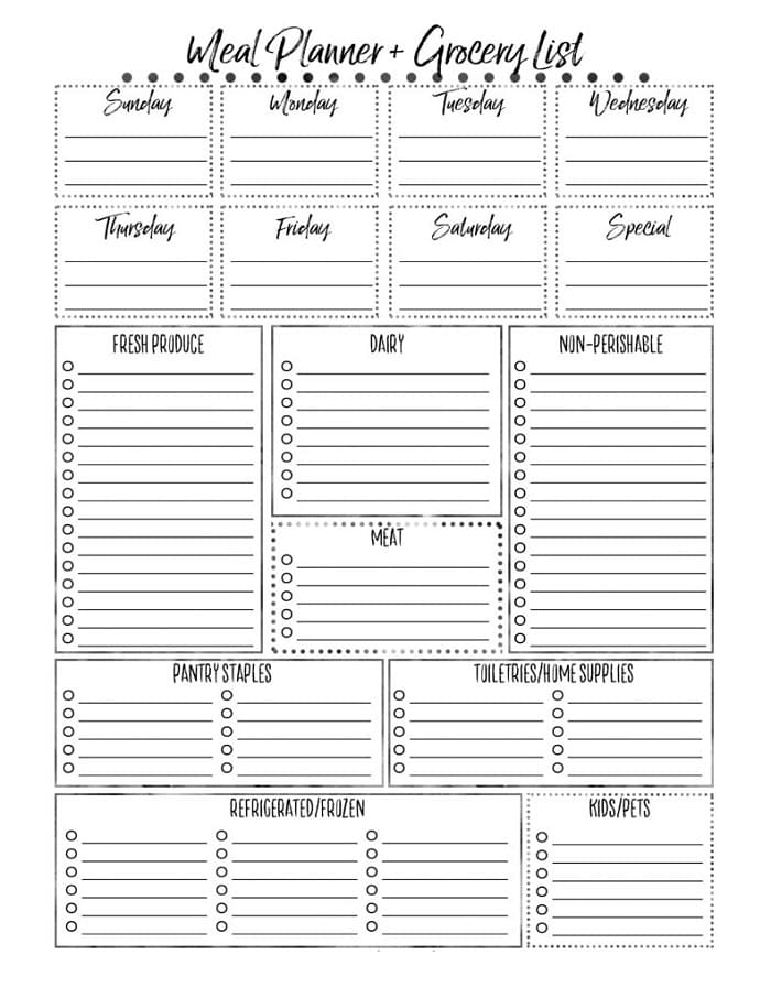 Printable Meal Planner And Grocery Shopping Checklist