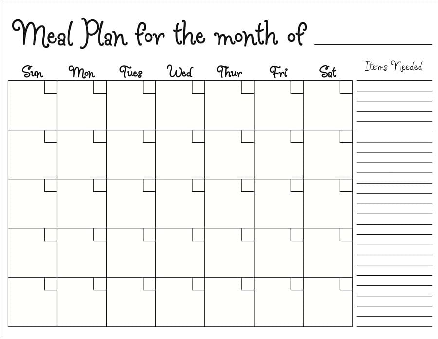 Printable Meal Planning Calendar