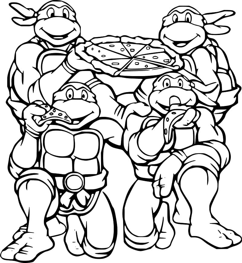 Printable Ninja Turtles Eating Pizza Coloring Page