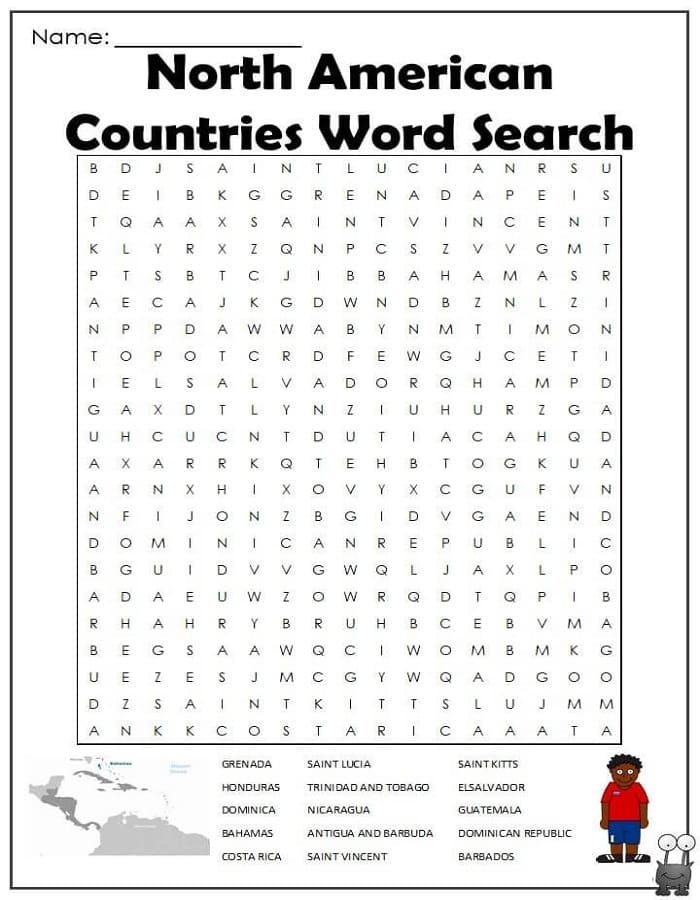 Printable North America Countries Word Search