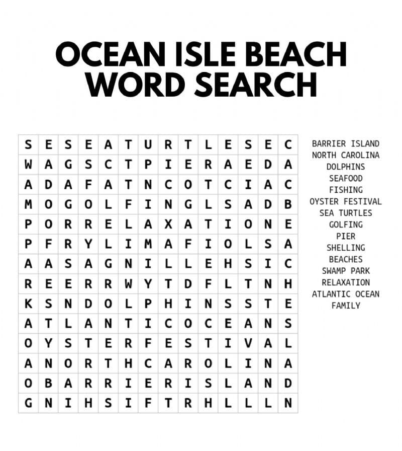 Printable Ocean Isle Beach Word Search