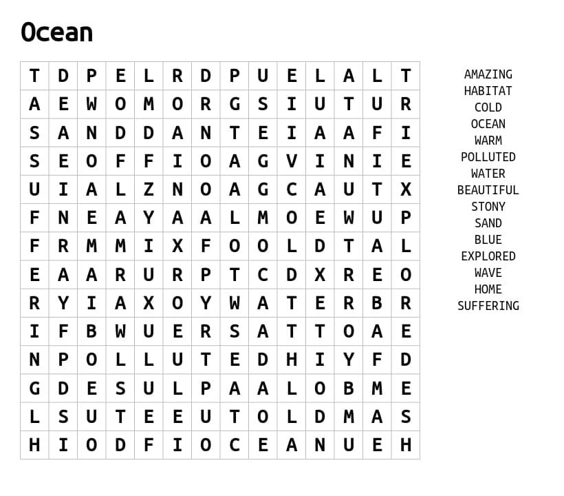 Printable Ocean Word Search