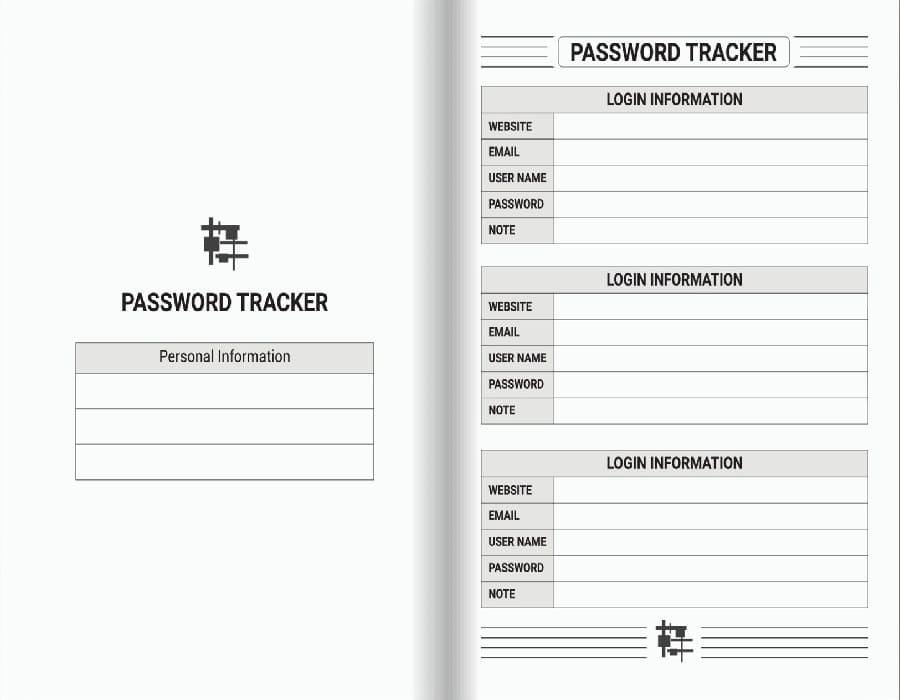 Printable Password Log Book Tracker