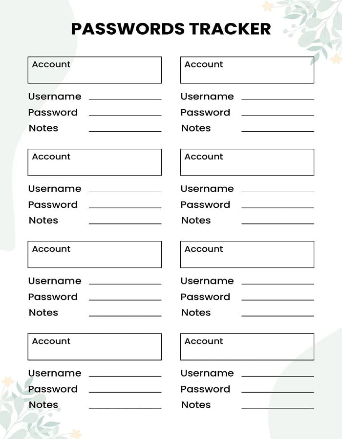 Printable Passwords Tracker Scaled