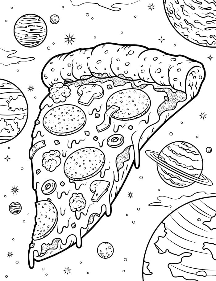Printable Pizza In Space Coloring Page