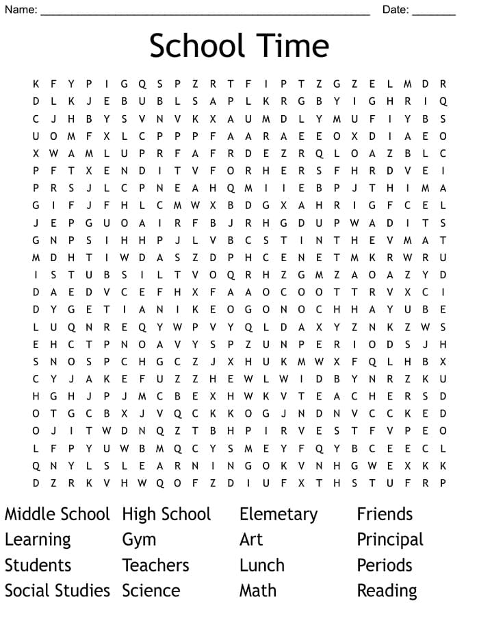 Printable School Time Word Search