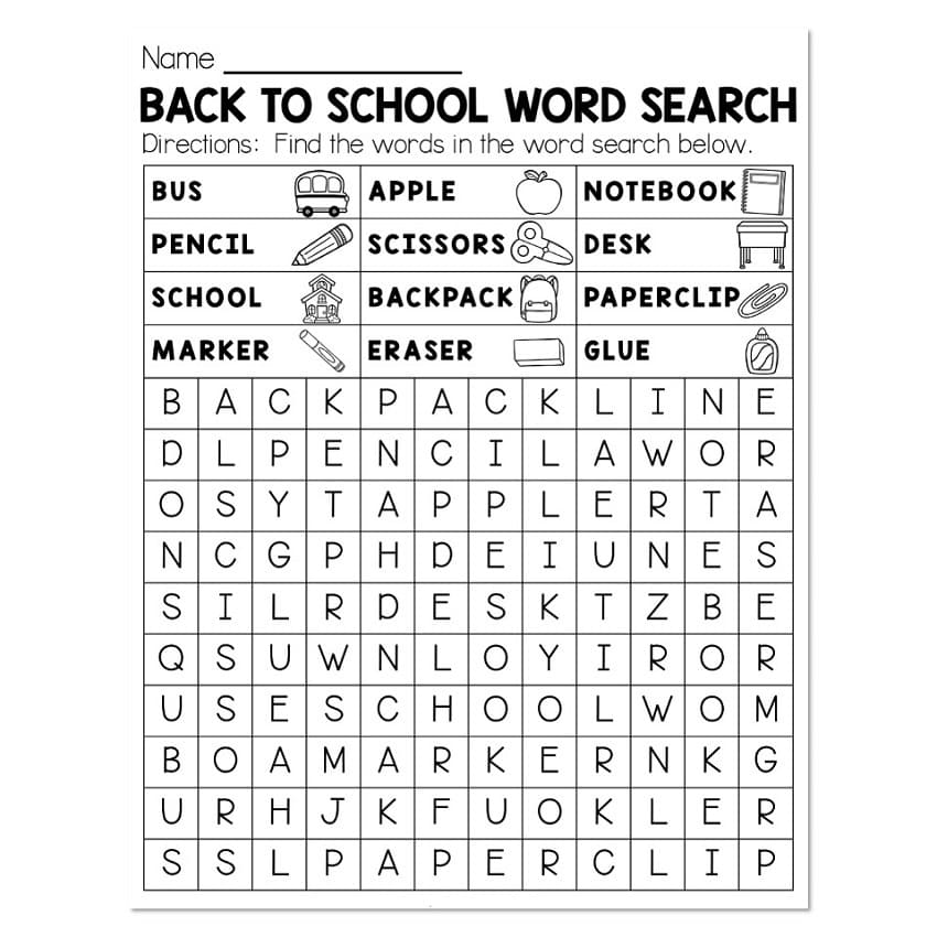 Printable School Word Search Activities