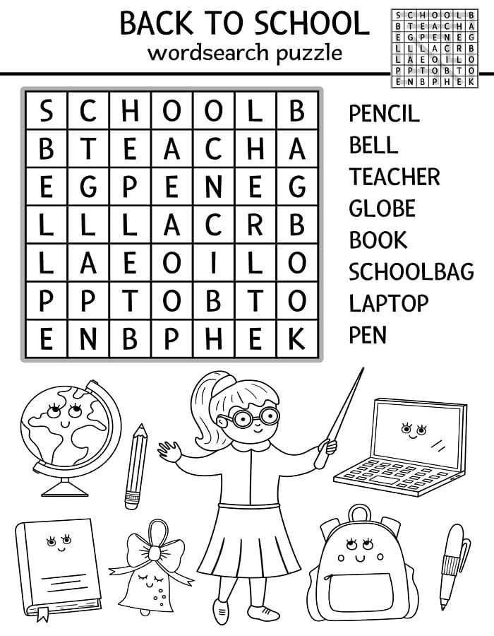 Printable School Word Search For Kids
