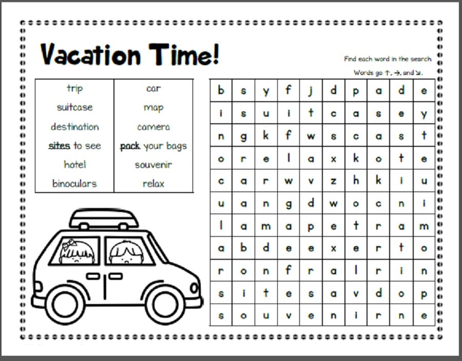 Printable Vacation Time Word Search