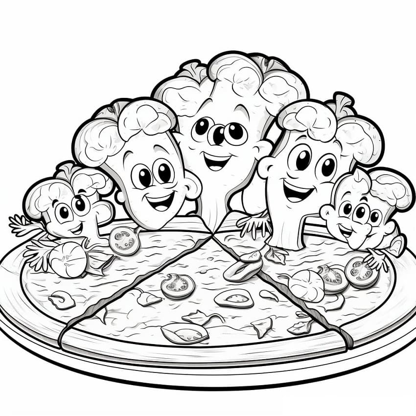 Printable Veggie Loaded Pizza Coloring Pages