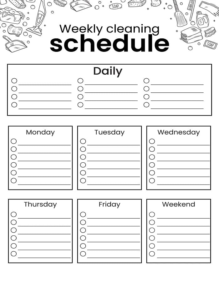 Printable Weekly Cleaning Schedule Scaled