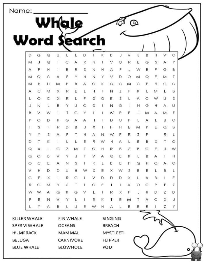 Printable Whale Word Search