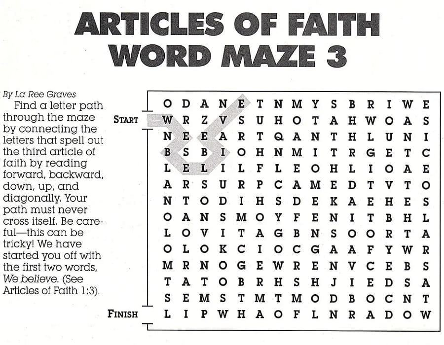 Prinatble 3rd Article Of Faith Word Search