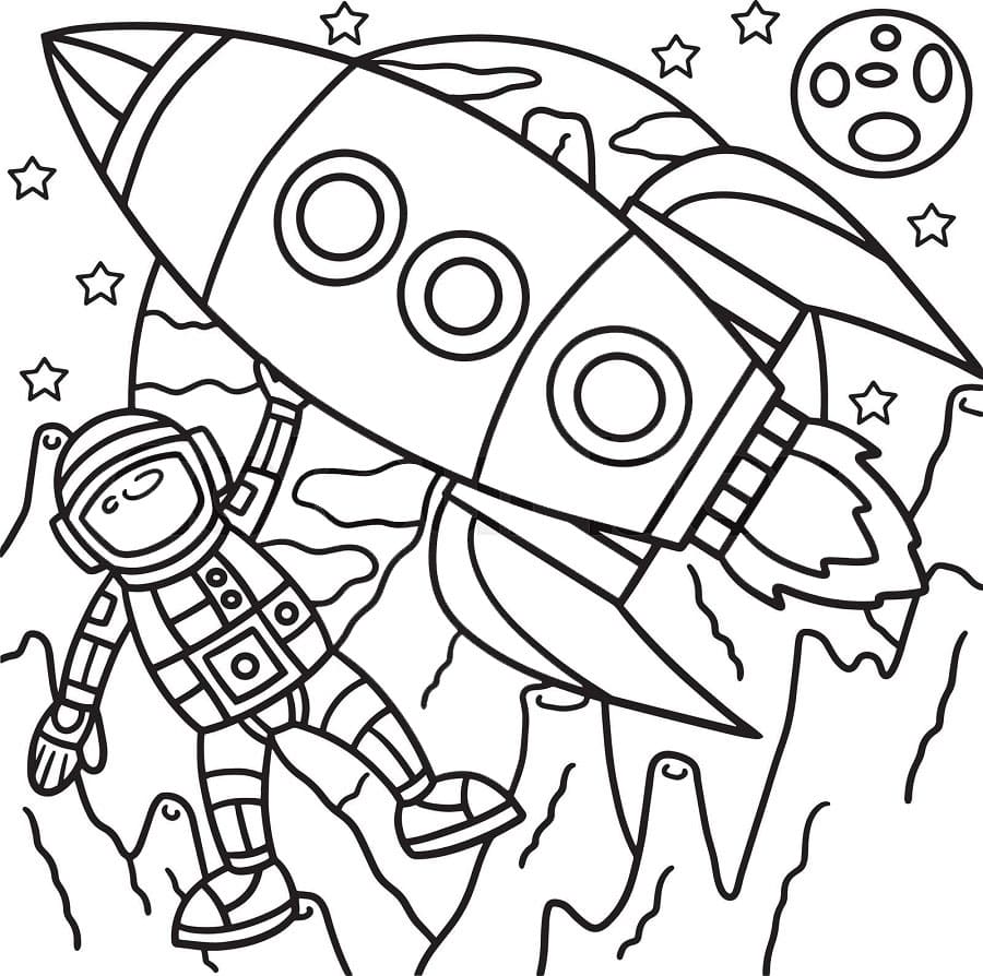 Printable Astronaut Space Rocket Ship Coloring Page