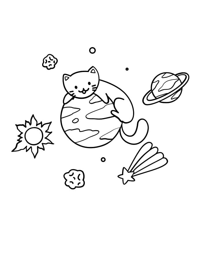 Printable Cats In Space Coloring Page
