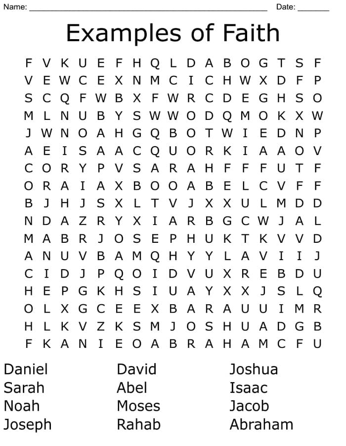 Printable Examples Of Faith Word Search