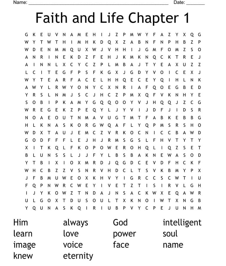 Printable Faith And Life Chapter 1 Word Search