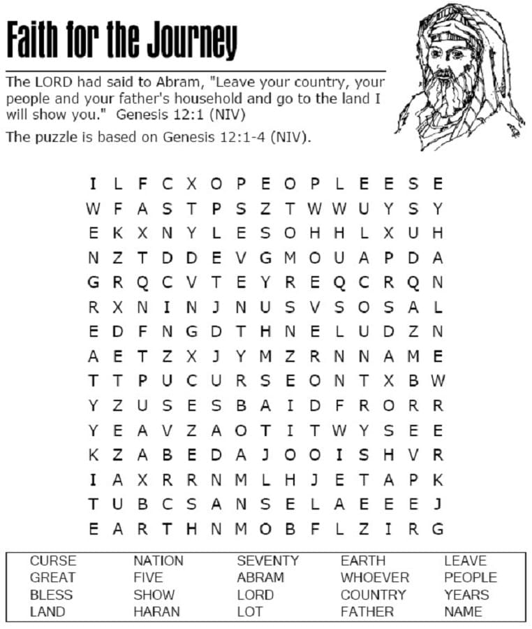 Printable Faith For The Journey Word Search